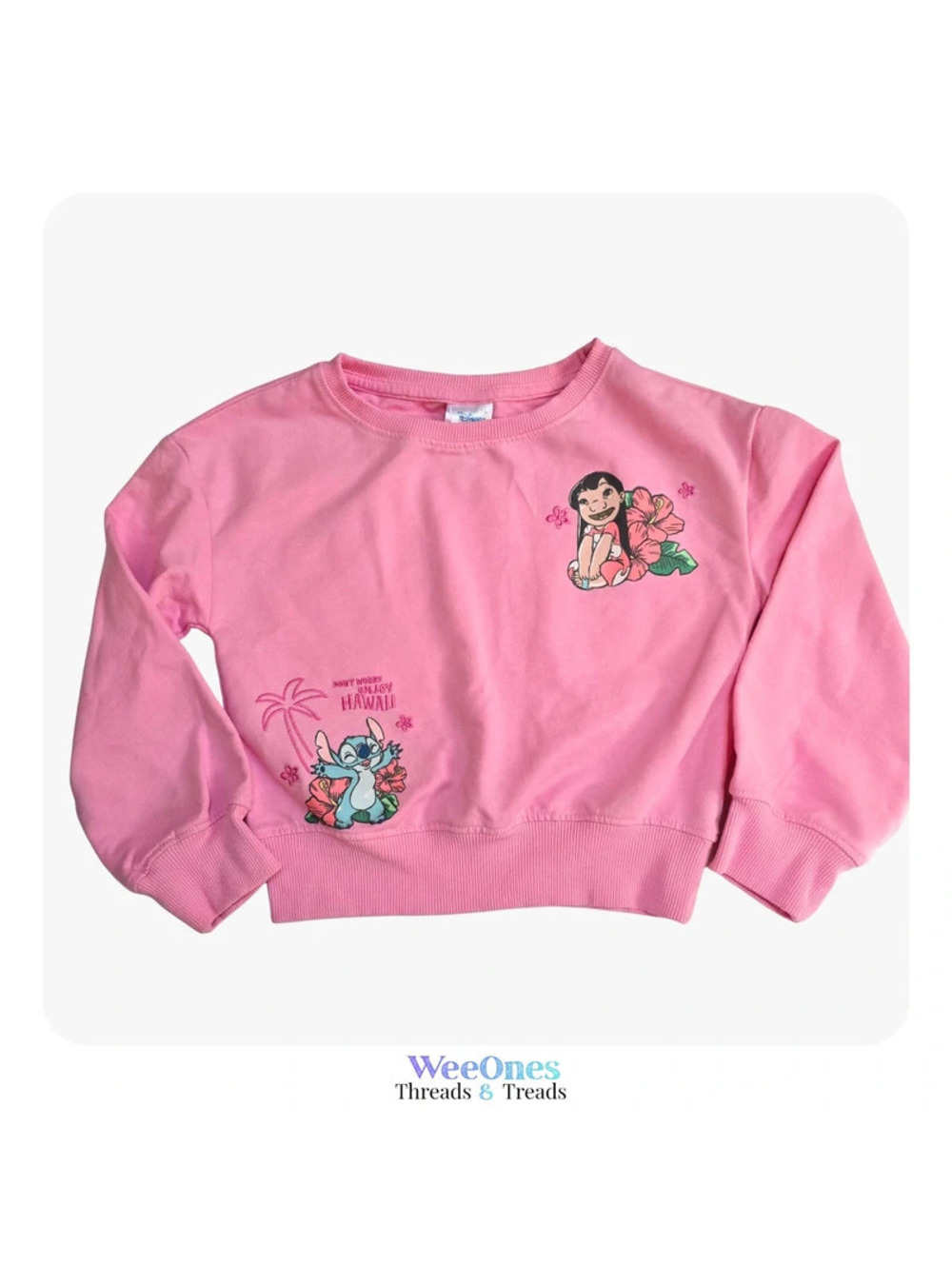Disney Lilo & Stitch Girls Pink Hawaii Sweatshirt Size Small 4-5